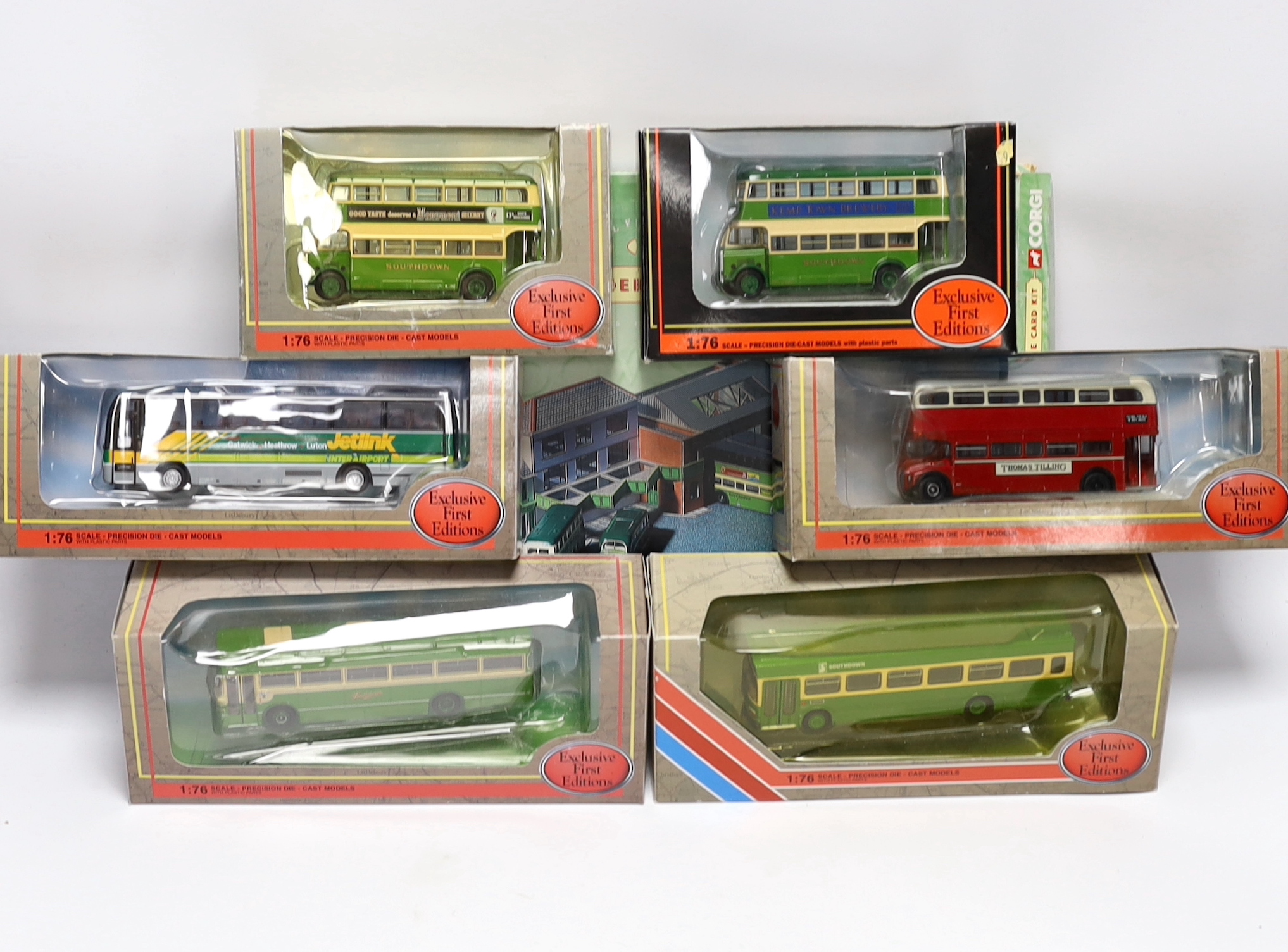 A collection of EFE buses and coaches, eighteen in Southdown livery including an AEC Fuel Tanker, (20)